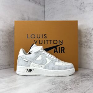 Air Force x Louis Vuitton White Grey Replica shoe. 1:1 highest quality reps. Buy high quality Fakes. High Quality Fake Shoes Website. Air Force Rep Shoes.