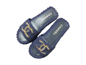 Chanel Braided Rep Slippers Blue