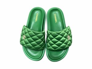Chanel Satin Rep Slippers Green