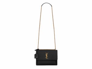 YSL Sunset Medium Rep Bag Black Gold