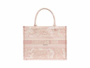 Dior Book Tote Rep Bag Medium Tiger Embroidery Rose
